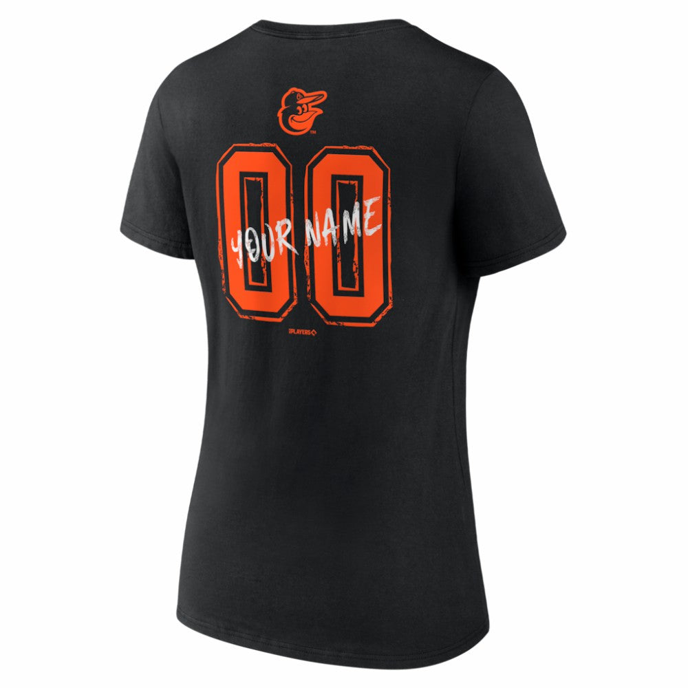 Baltimore Orioles Women's Hustle Personalized Name & Number V-Neck T-Shirt - Black