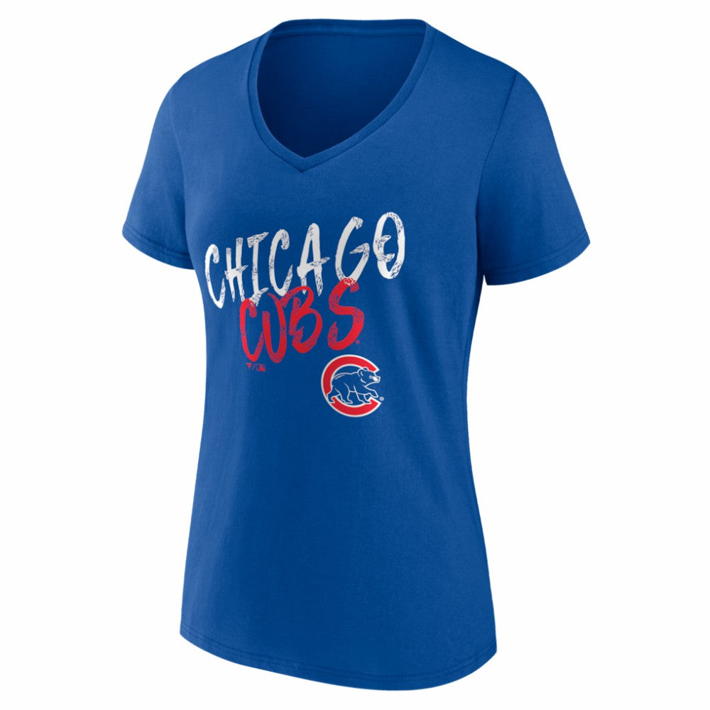 Chicago Cubs Women's Hustle Personalized Name & Number V-Neck T-Shirt - Royal