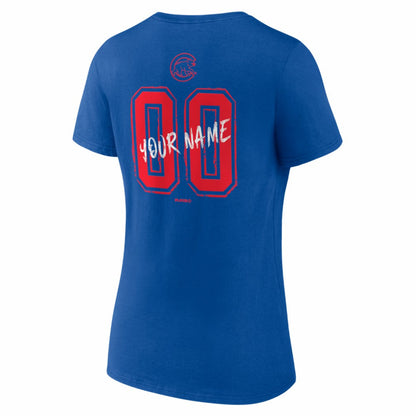 Chicago Cubs Women's Hustle Personalized Name & Number V-Neck T-Shirt - Royal