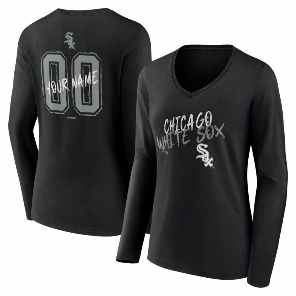 Chicago White Sox Women's Hustle Personalized Name & Number Long Sleeve V-Neck T-Shirt - Black