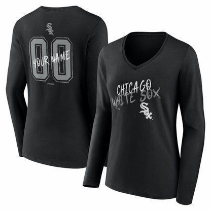 Chicago White Sox Women's Hustle Personalized Name & Number Long Sleeve V-Neck T-Shirt - Black