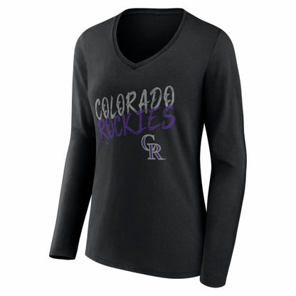Colorado Rockies Women's Hustle Personalized Name & Number Long Sleeve V-Neck T-Shirt - Black