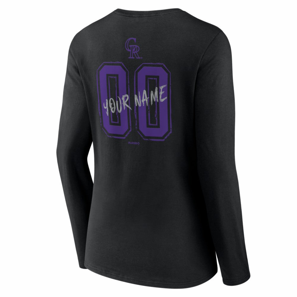 Colorado Rockies Women's Hustle Personalized Name & Number Long Sleeve V-Neck T-Shirt - Black