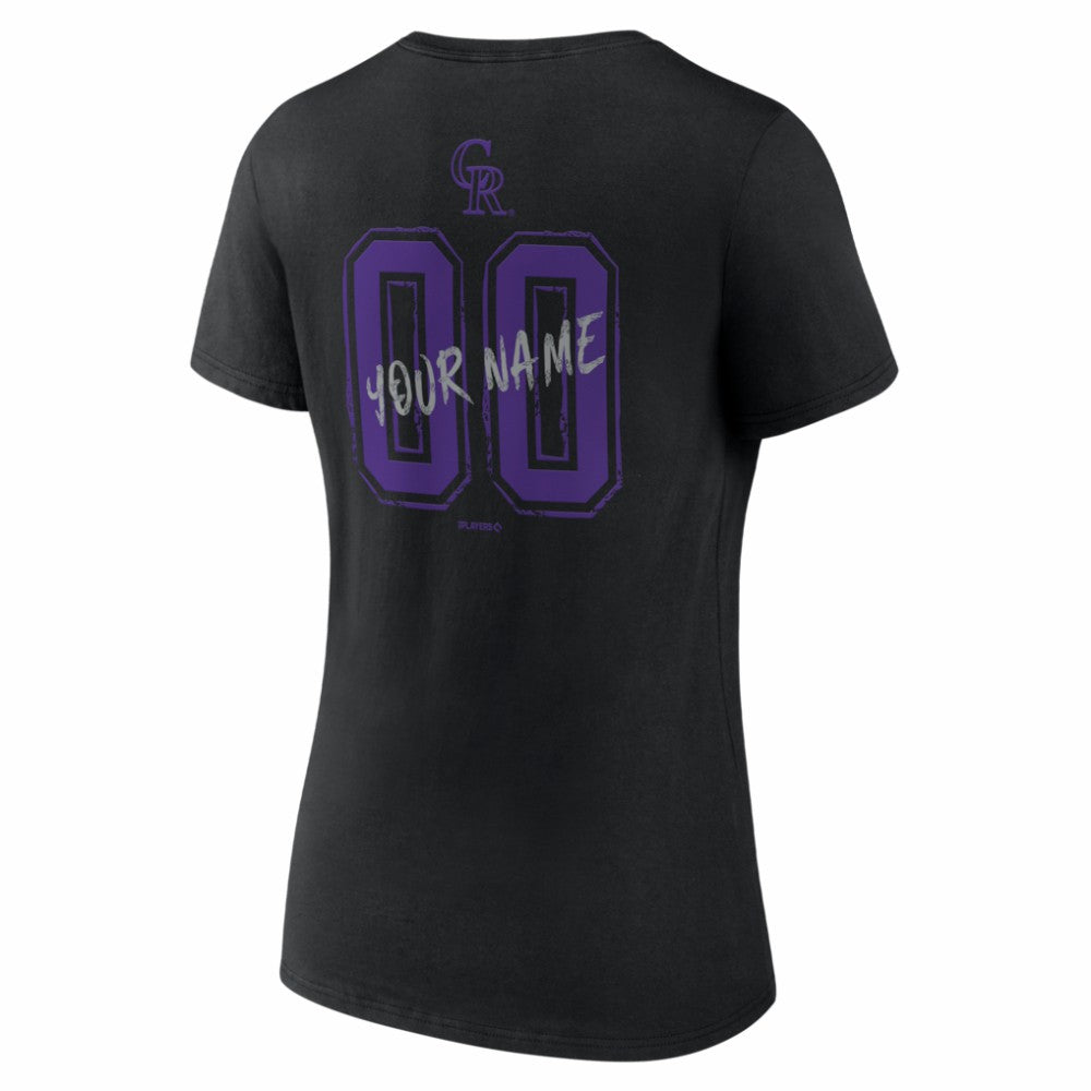 Colorado Rockies Women's Hustle Personalized Name & Number V-Neck T-Shirt - Black