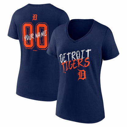 Detroit Tigers Women's Hustle Personalized Name & Number V-Neck T-Shirt - Navy