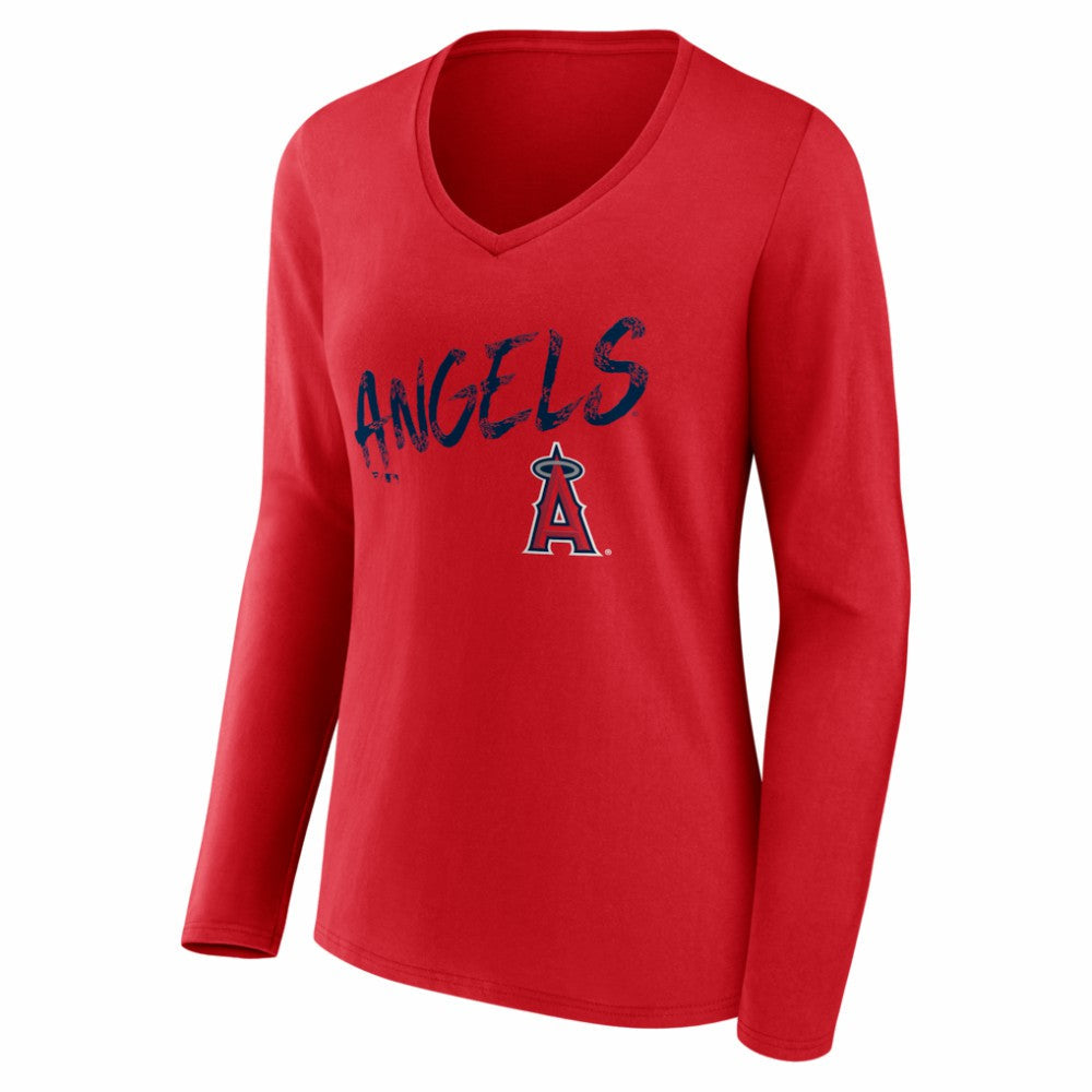 Los Angeles Angels Women's Hustle Personalized Name & Number Long Sleeve V-Neck T-Shirt - Red