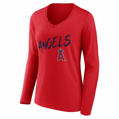 Los Angeles Angels Women's Hustle Personalized Name & Number Long Sleeve V-Neck T-Shirt - Red