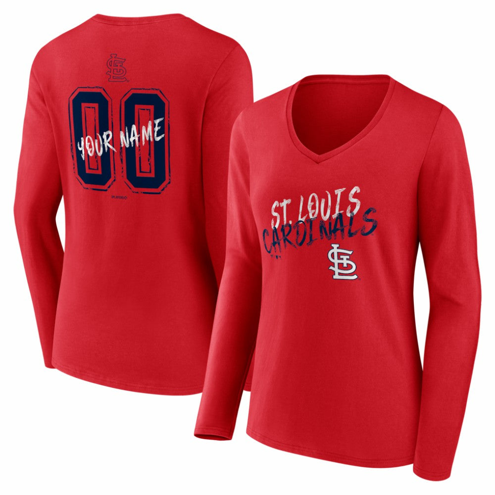 St. Louis Cardinals Women's Hustle Personalized Name & Number Long Sleeve V-Neck T-Shirt - Red