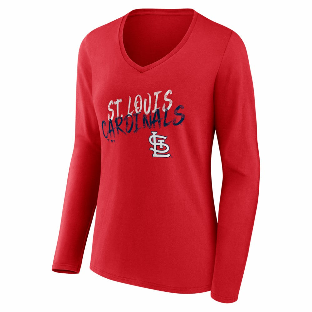 St. Louis Cardinals Women's Hustle Personalized Name & Number Long Sleeve V-Neck T-Shirt - Red