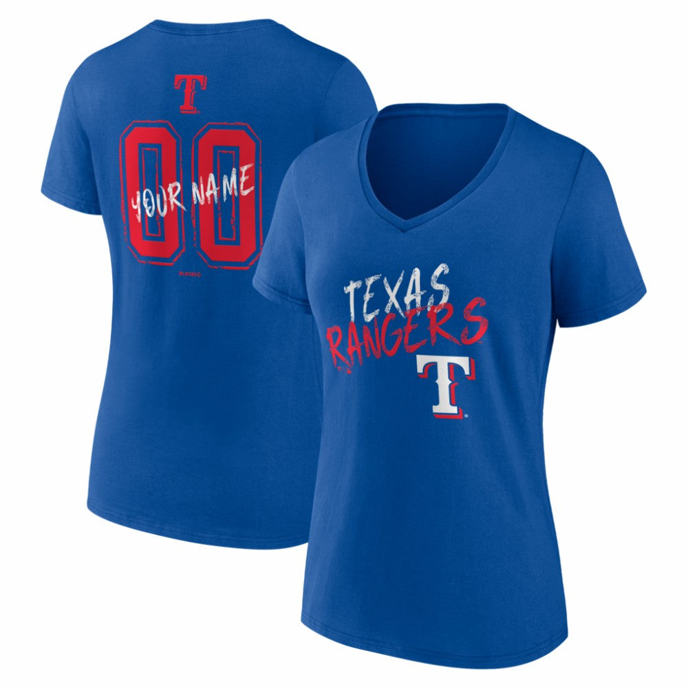 Texas Rangers Women's Hustle Personalized Name & Number V-Neck T-Shirt - Royal
