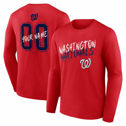 Washington Nationals  Hustle Personalized Name & Number Long Sleeve T-Shirt - Red