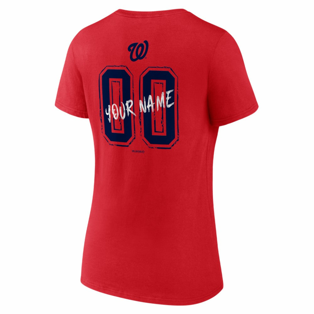 Washington Nationals Women's Hustle Personalized Name & Number V-Neck T-Shirt - Red