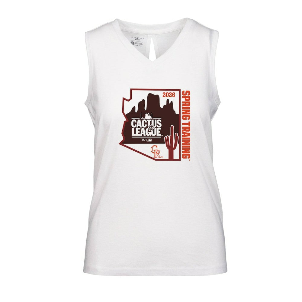 Colorado Rockies Levelwear Women's 2026 Spring Training Paisley Ball Bold Tank - White