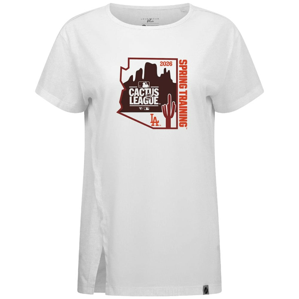 Los Angeles Dodgers Levelwear Women's 2026 Spring Training Influx Ball Bold T-Shirt - White