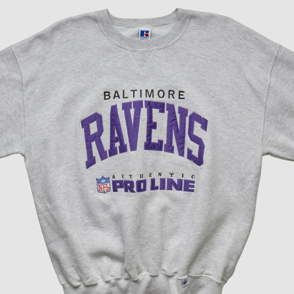Baltimore Ravens Russell 90s Sweatshirt - Heather Gray Vintage discount
