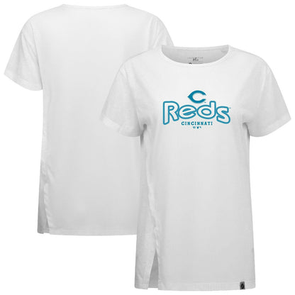 Cincinnati Reds Levelwear Women's Blue Haven Influx Cornerstone T-Shirt - White