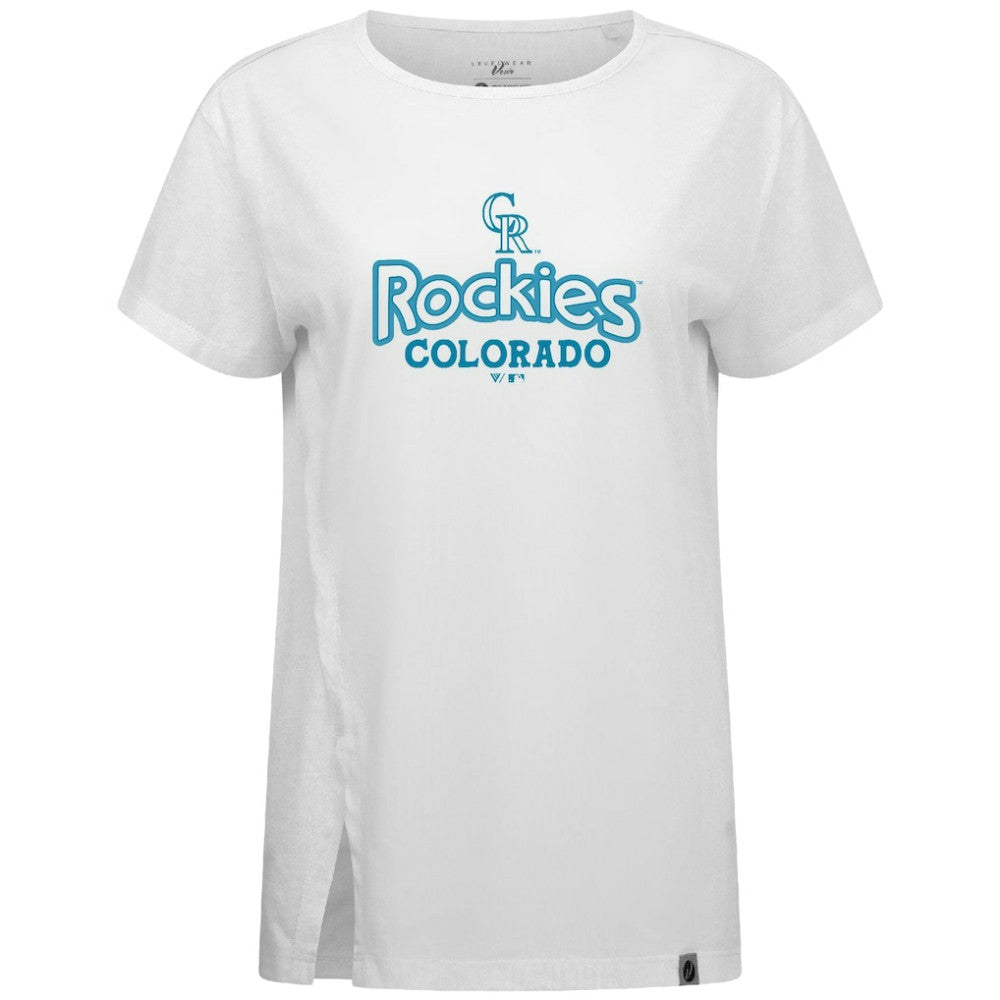 Colorado Rockies Levelwear Women's Blue Haven Influx Cornerstone T-Shirt - White