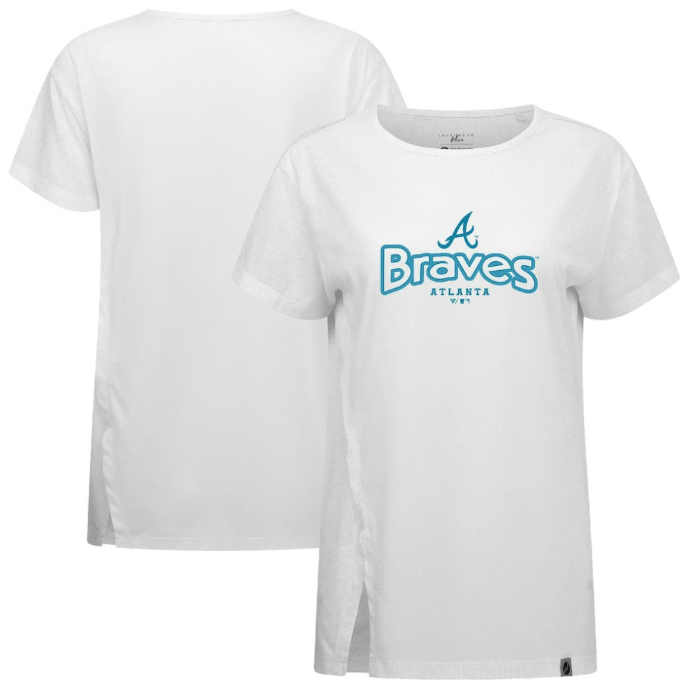 Atlanta Braves Levelwear Women's Blue Haven Influx Cornerstone T-Shirt - White