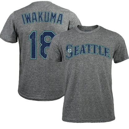 Hisashi Iwakuma Seattle Mariners Majestic Threads Premium Tri-Blend Name & Number T-Shirt - Gray