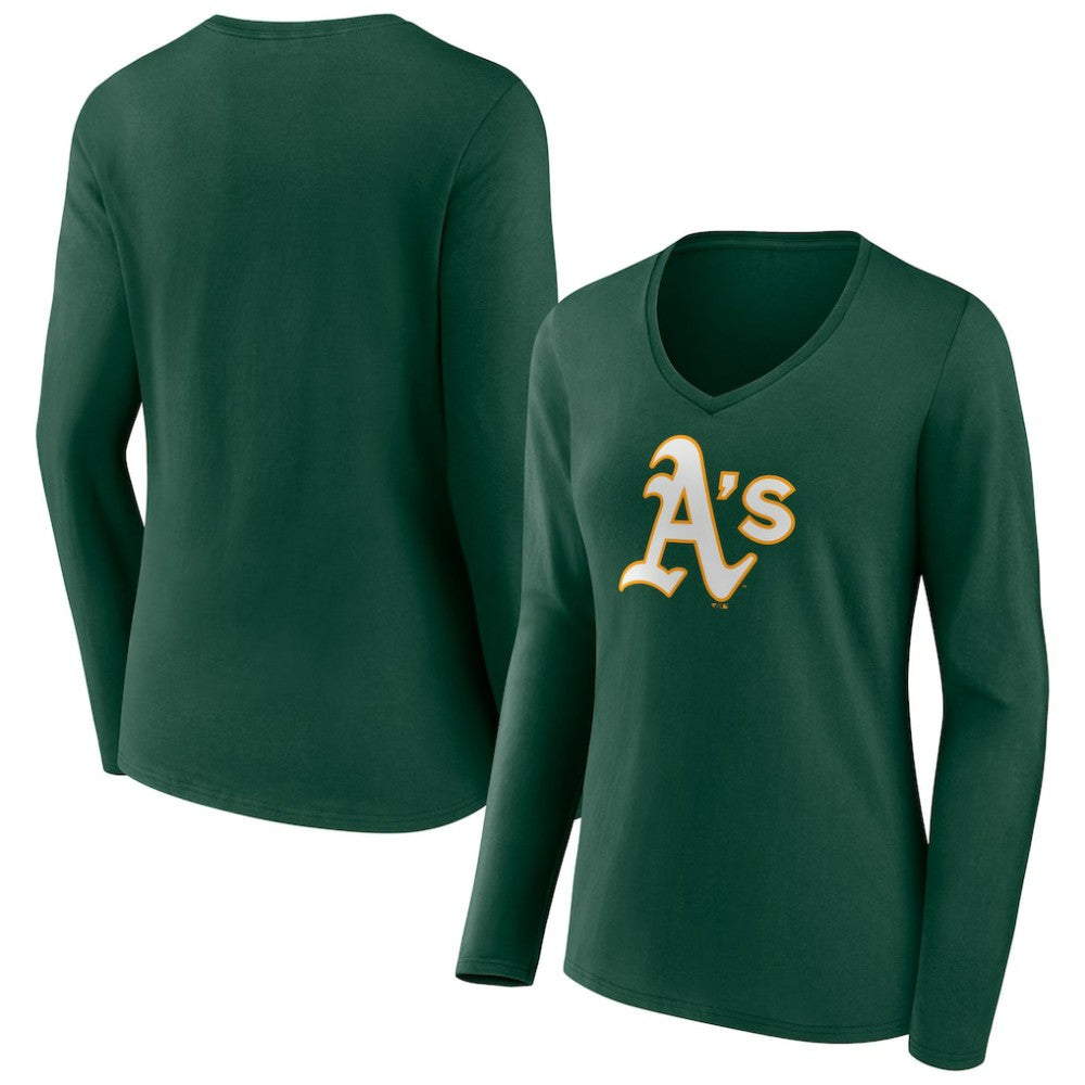 Athletics Women's Team Color Primary Logo V-Neck Long Sleeve T-Shirt - Green