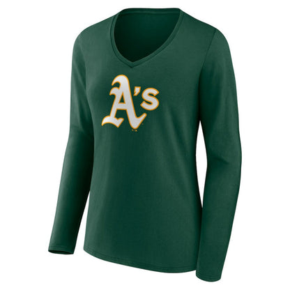 Athletics Women's Team Color Primary Logo V-Neck Long Sleeve T-Shirt - Green