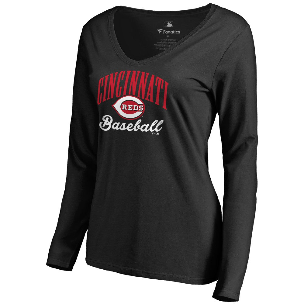 Cincinnati Reds Women's Victory Script Long Sleeve T-Shirt - Black