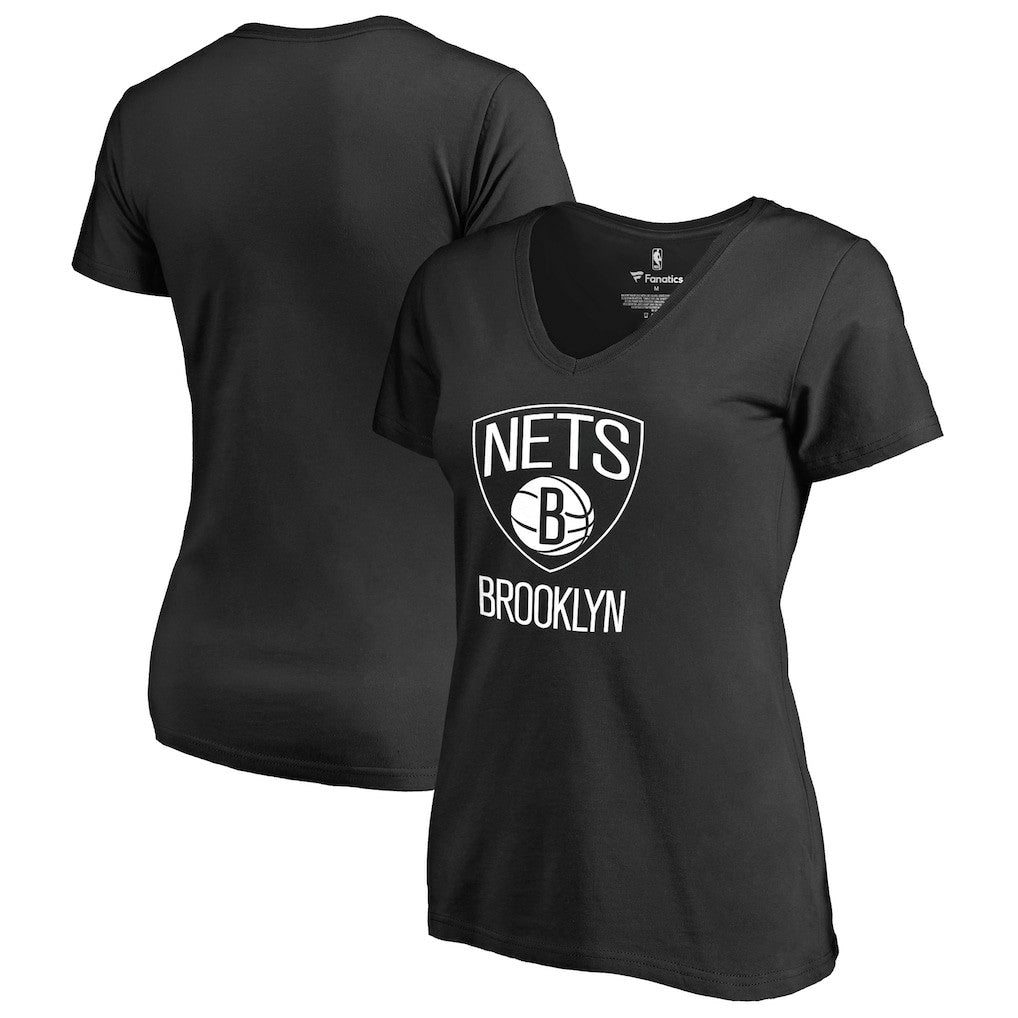 Brooklyn Nets Women's Primary Logo V-Neck T-Shirt - Black discount
