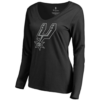 San Antonio Spurs Women's Primary Logo V-Neck Long Sleeve T-Shirt - Black for sale