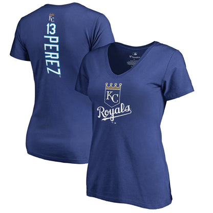 Salvador Perez Kansas City Royals Women's Backer V-Neck T-Shirt - Royal