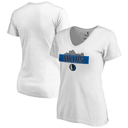 Dallas Mavericks Women's Hometown Collection Skyline V-Neck T-Shirt sale - White online