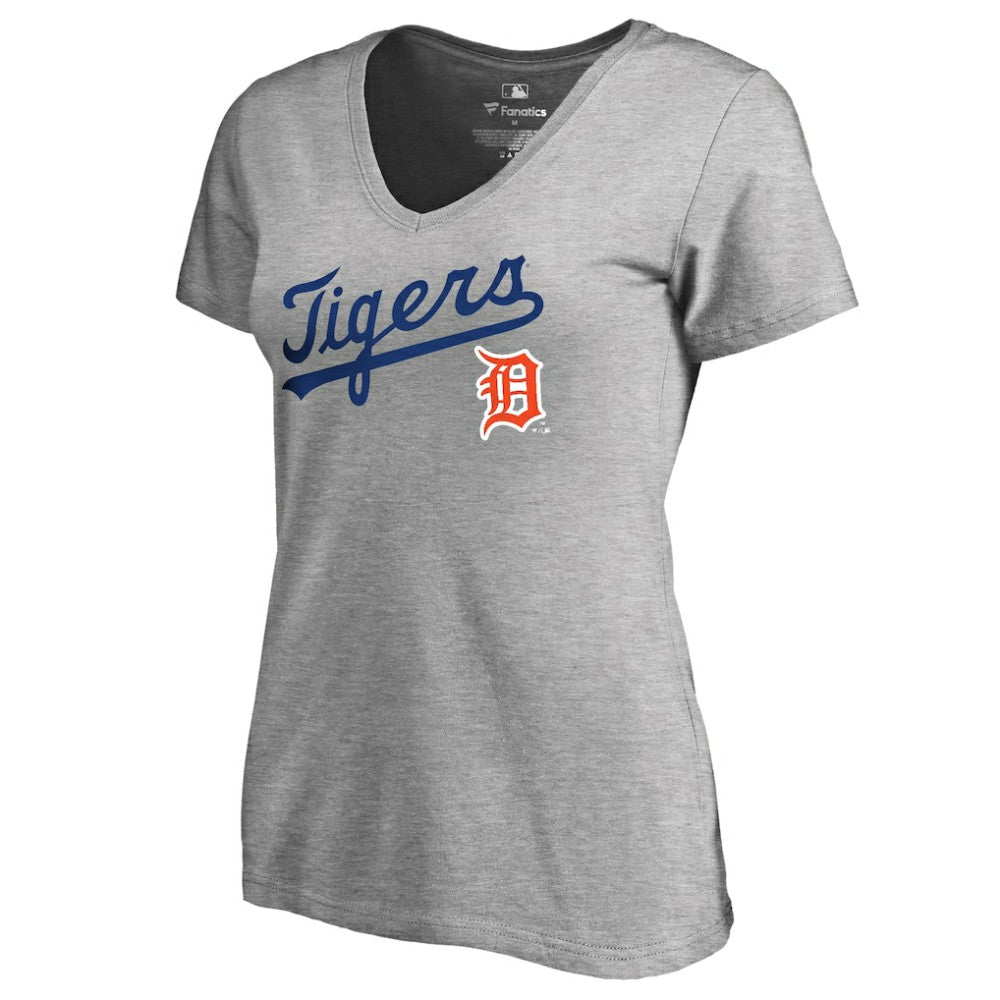 Detroit Tigers Women's Core Wahconah V-Neck T-Shirt - Heather Gray