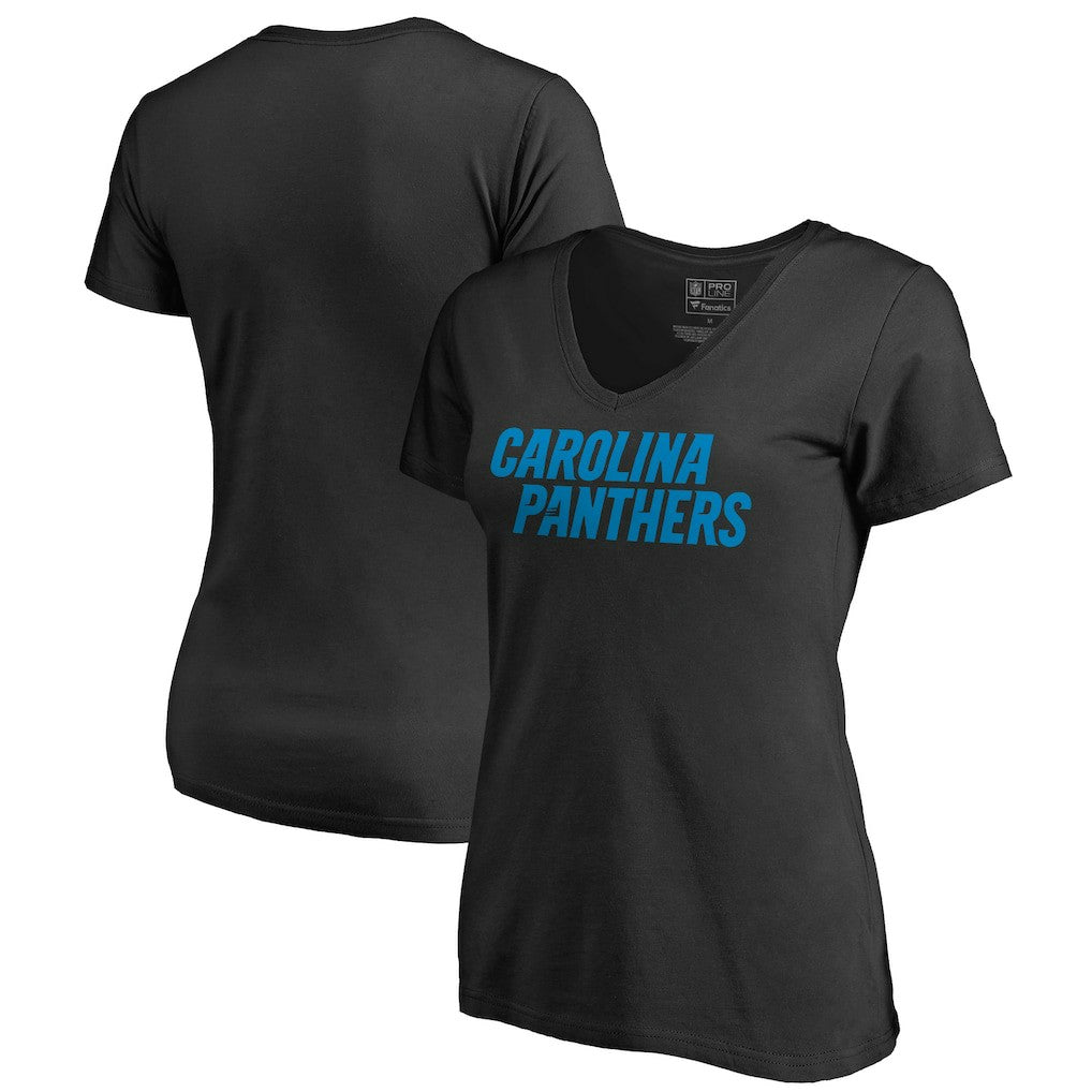 Carolina Panthers Women's Wordmark V-Neck T-Shirt - Black outlet
