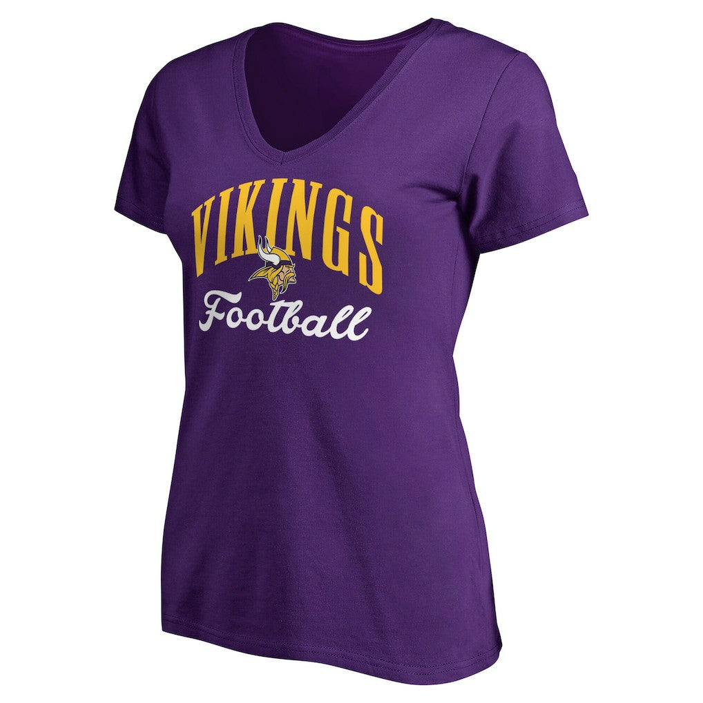 Minnesota Vikings Women's Victory Script V-Neck T-Shirt -Purple for sale
