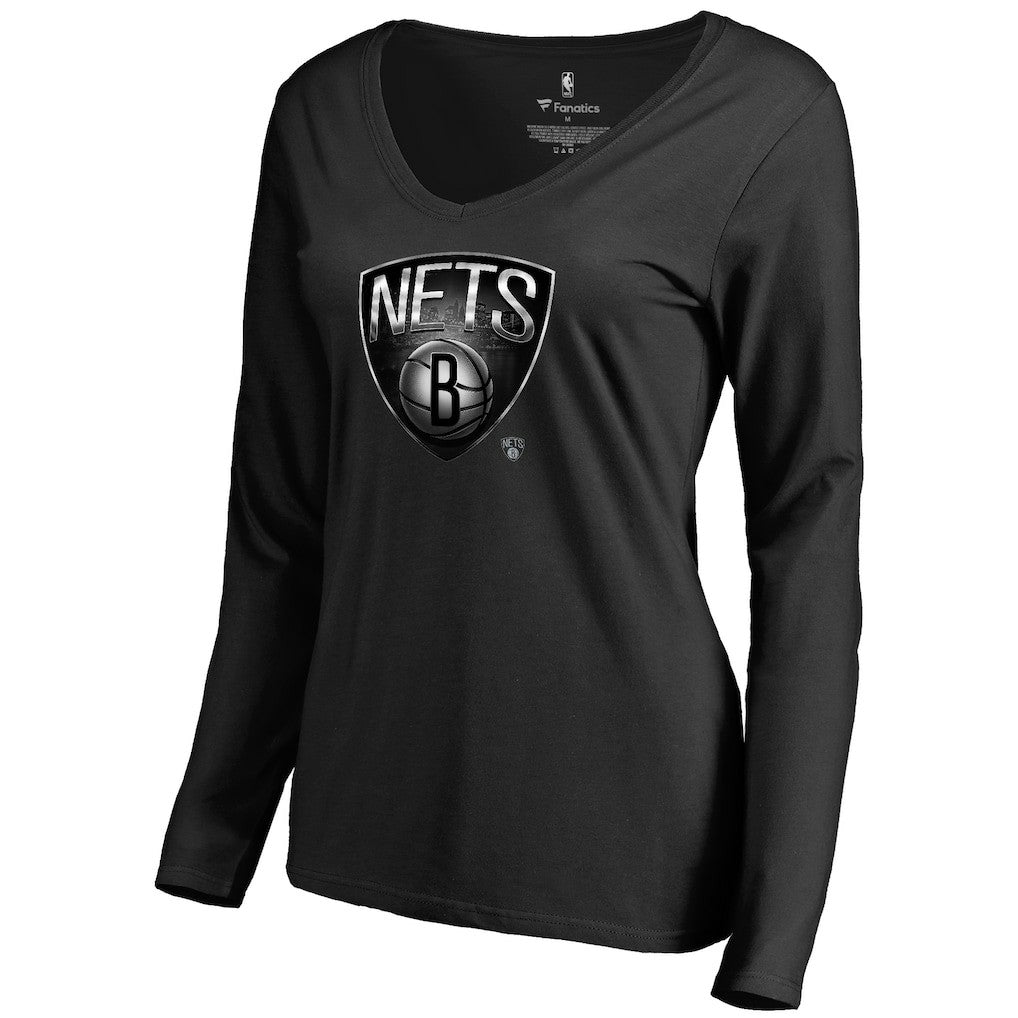 Brooklyn Nets Women's Midnight Mascot Long Sleeve V-Neck T-Shirt - Black discount