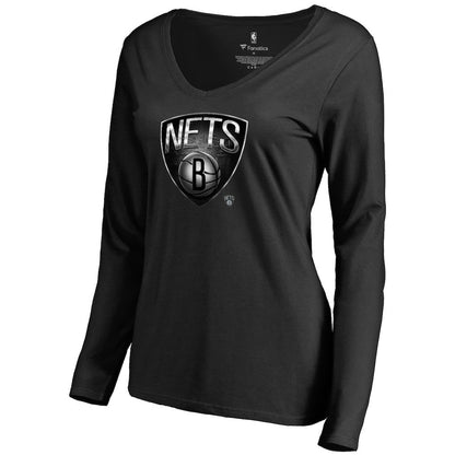 Brooklyn Nets Women's Midnight Mascot Long Sleeve V-Neck T-Shirt - Black discount