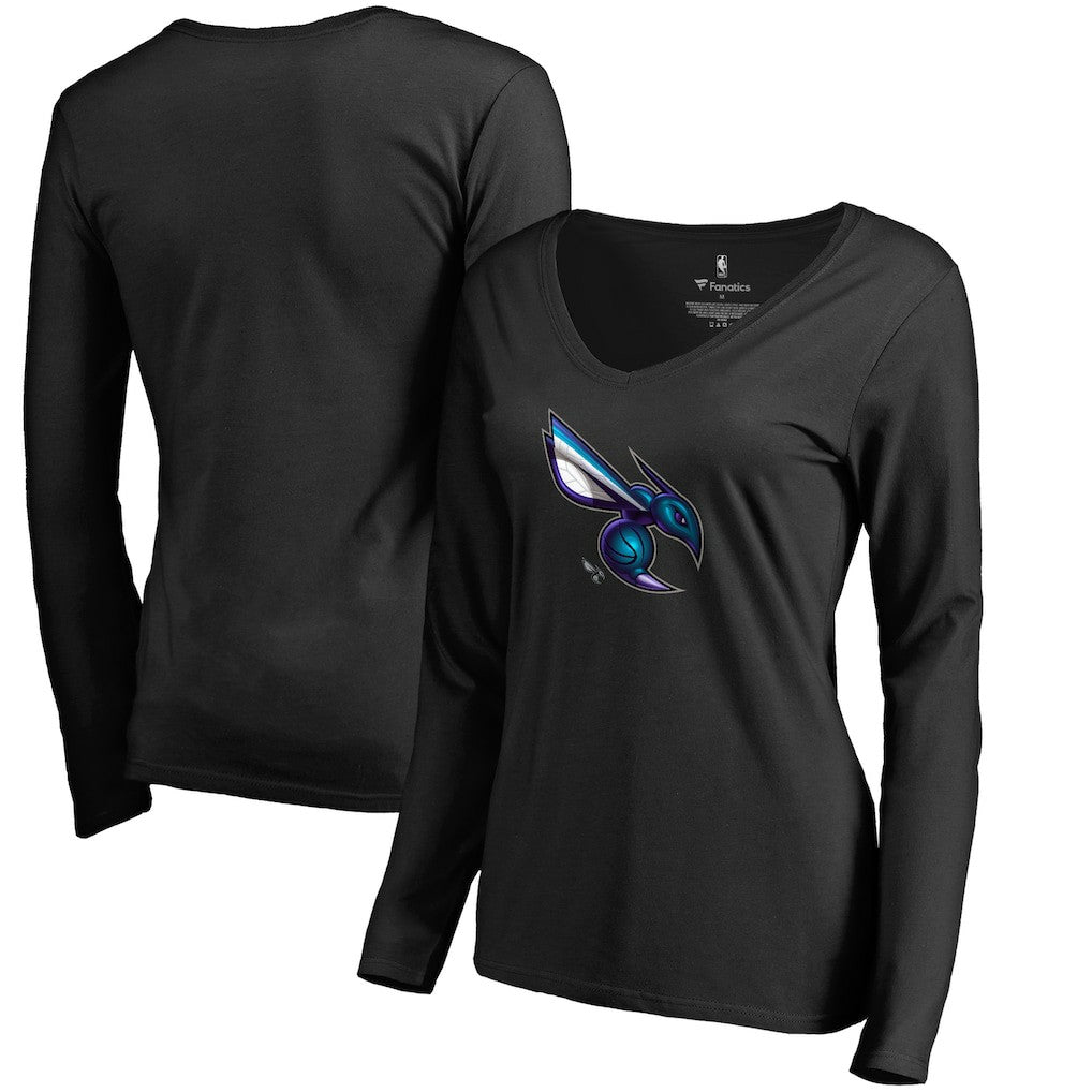 Charlotte Hornets Women's Midnight Mascot Long Sleeve V-Neck T-Shirt - Black shop