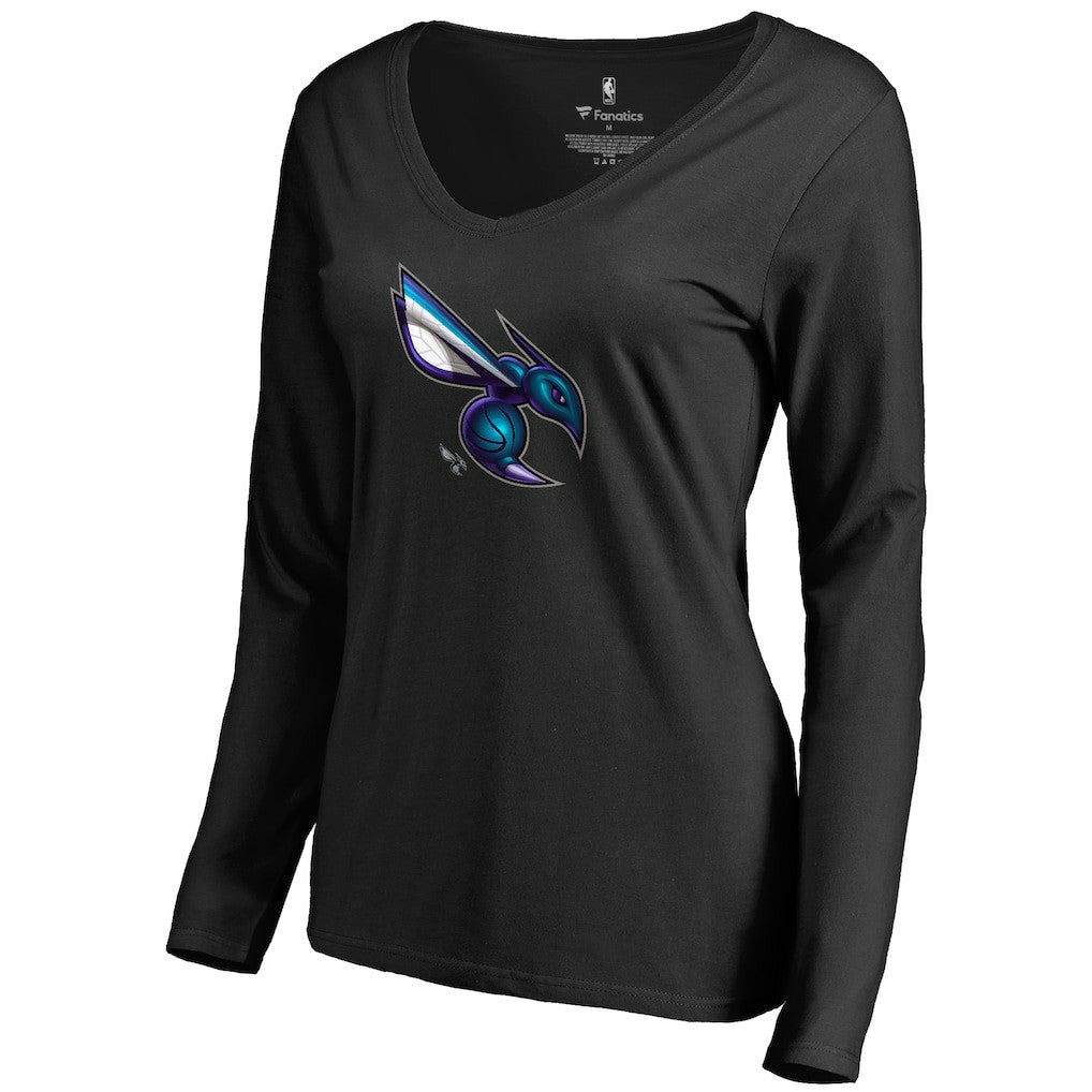 Charlotte Hornets Women's Midnight Mascot Long Sleeve V-Neck T-Shirt - Black shop
