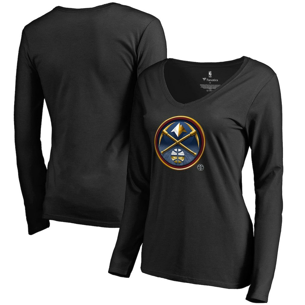 Denver Nuggets Women's Midnight Mascot Long Sleeve V-Neck T-Shirt sale - Black sale