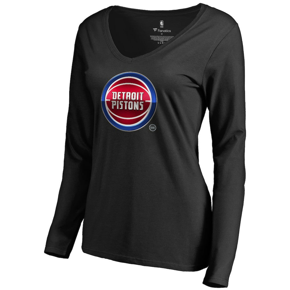 Detroit Pistons Women's Midnight Mascot Long Sleeve V-Neck T-Shirt sale - Black on sale