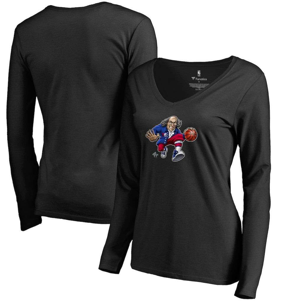 Philadelphia 76ers Women's Midnight Mascot Long Sleeve V-Neck T-Shirt - Black online