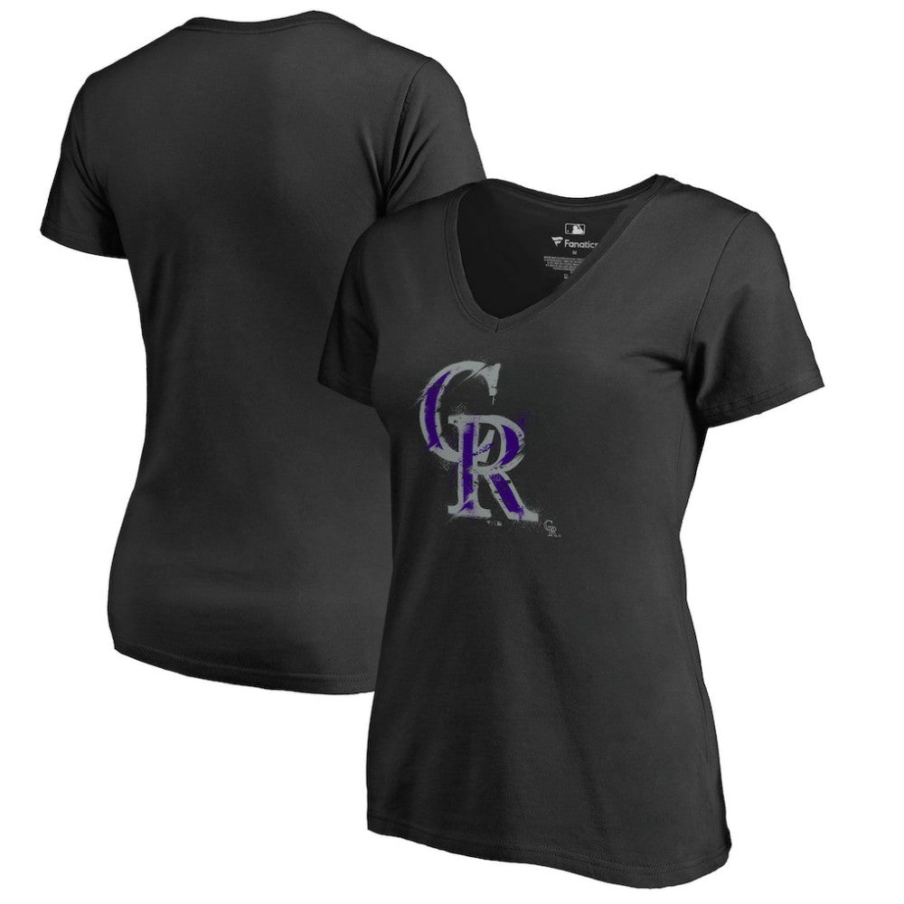 Colorado Rockies Women's Splatter Logo V-Neck T-Shirt - Black