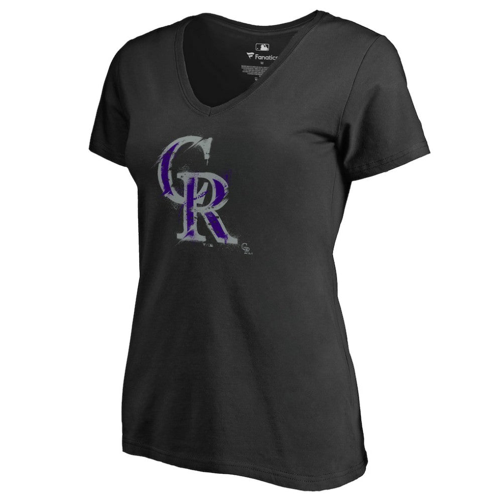 Colorado Rockies Women's Splatter Logo V-Neck T-Shirt - Black