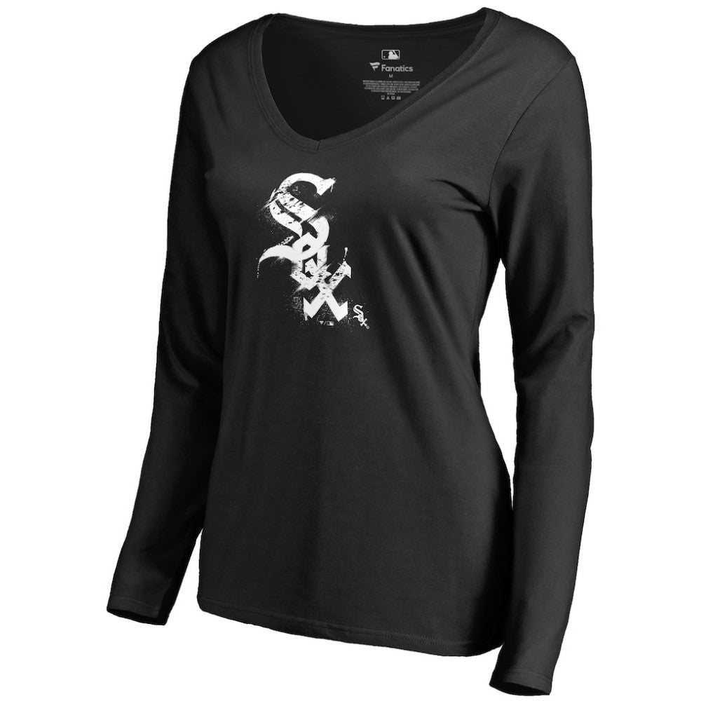 Chicago White Sox Women's Splatter Logo Long Sleeve V-Neck T-Shirt - Black