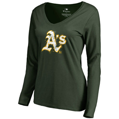 Athletics Women's Splatter Logo Long Sleeve V-Neck T-Shirt - Green