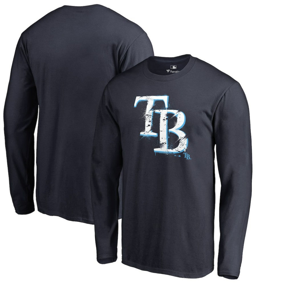 Tampa Bay Rays Splatter Logo Long Sleeve T-Shirt - Navy