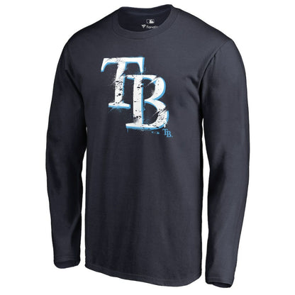 Tampa Bay Rays Splatter Logo Long Sleeve T-Shirt - Navy