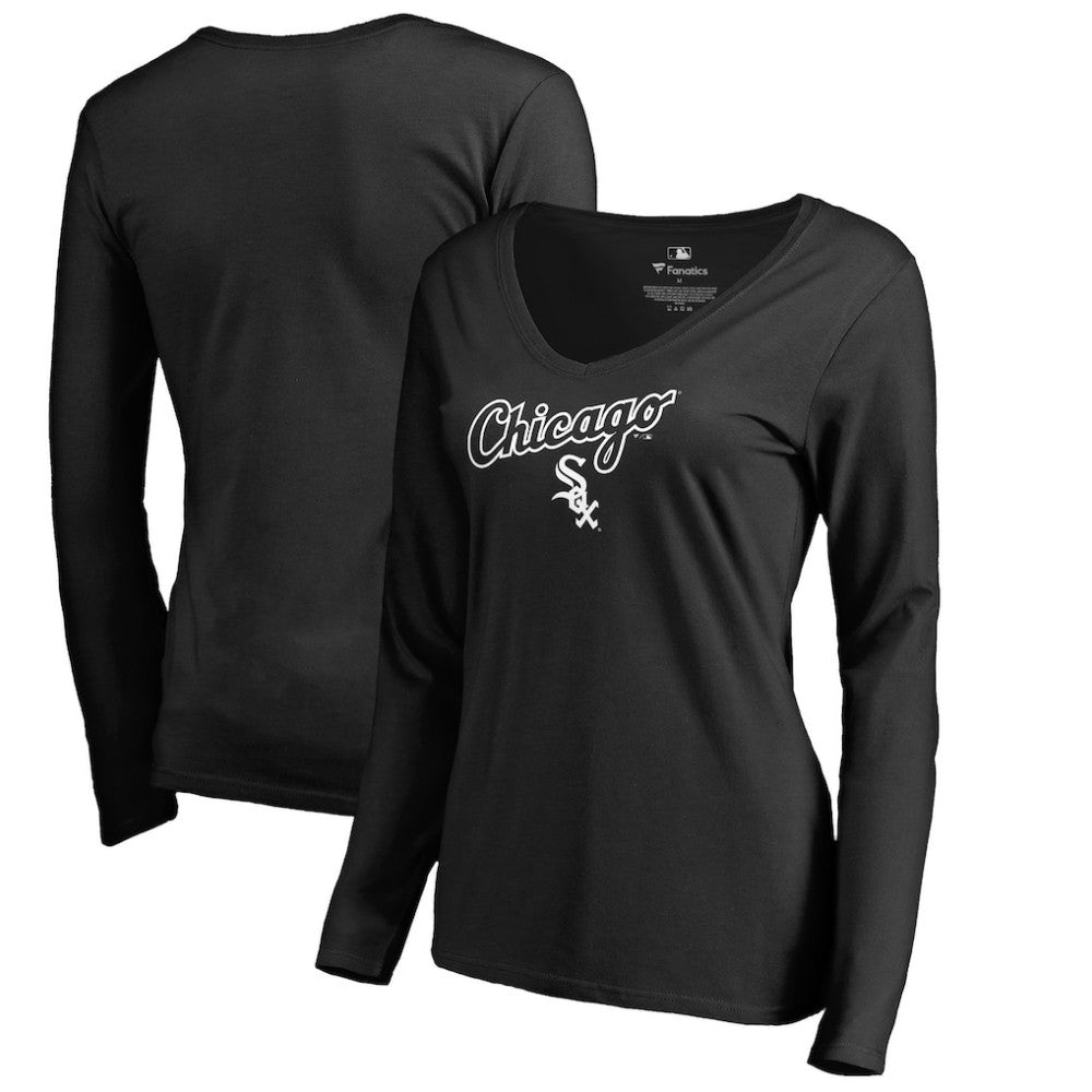 Chicago White Sox Women's Team Lockup Slim Fit Long Sleeve V-Neck T-Shirt - Black