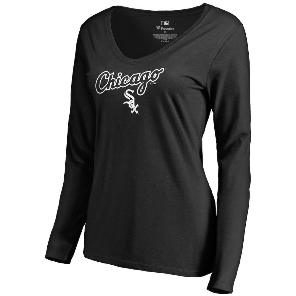 Chicago White Sox Women's Team Lockup Slim Fit Long Sleeve V-Neck T-Shirt - Black