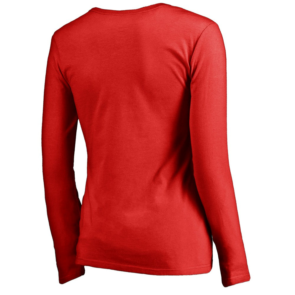 Cincinnati Reds Women's Team Lockup Slim Fit Long Sleeve V-Neck T-Shirt - Red