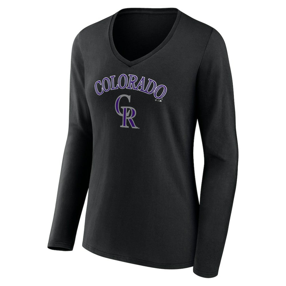 Colorado Rockies Women's Team Lockup Slim Fit Long Sleeve V-Neck T-Shirt - Black